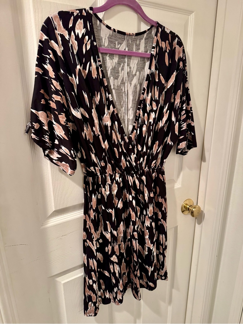 Women’s Black & Blush Printed V-Neck Dress